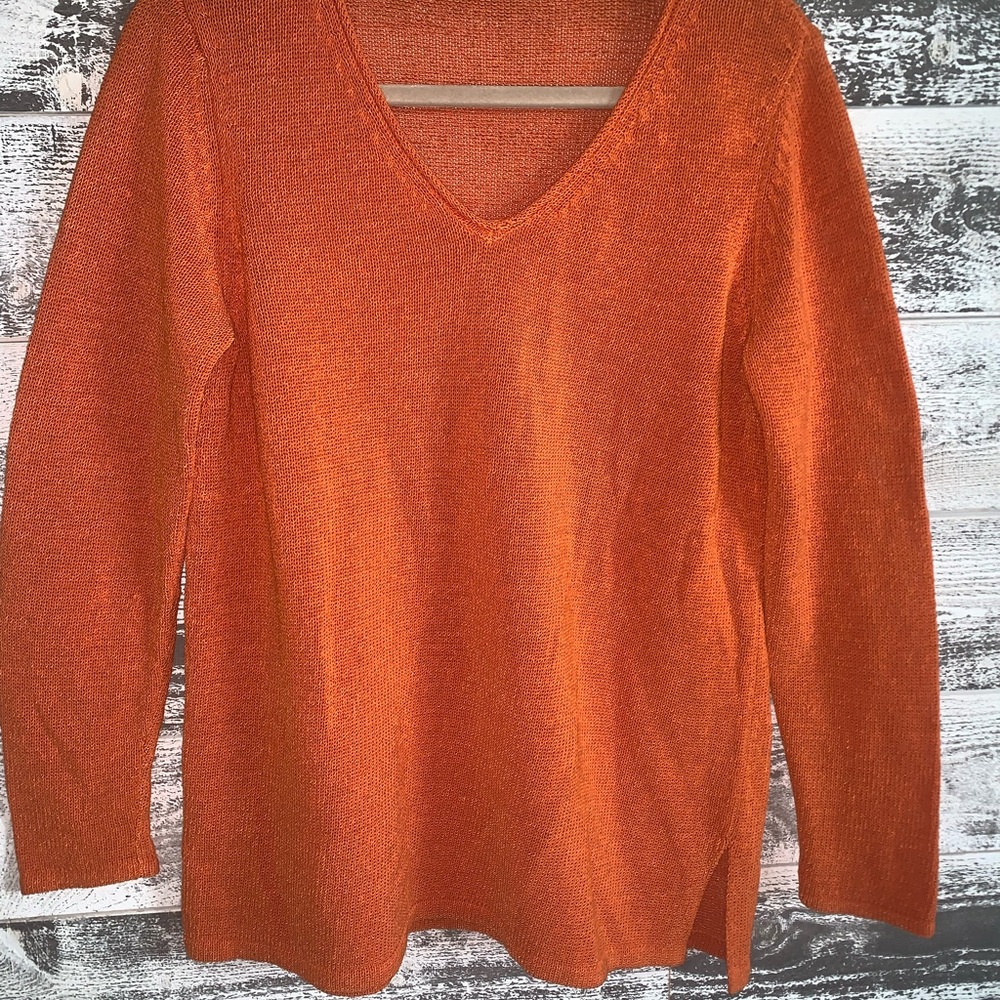 Vibrant Orange V-Neck Sweater
